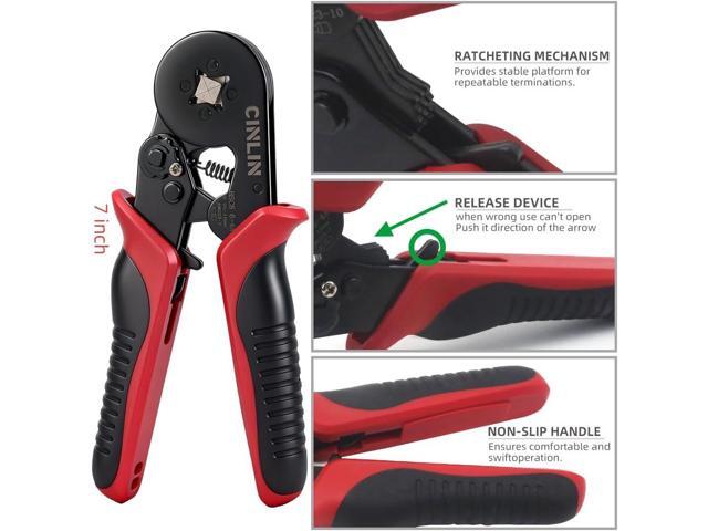 Ferrule Crimping Tool Kit - Square Ferrule Crimper Plier (AWG 23-7) with 1380pcs Wire End-Sleeves Red copper Terminals Kit