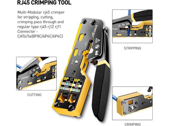 Ethernet Crimping Tool Kit RJ45 Crimp Tools,CAT5 Cat5e Cat6 RJ45 Crimping Tool Kit With Cable Tester, Multiply Stripper, Blades,50Pcs Cat 6 Pass...