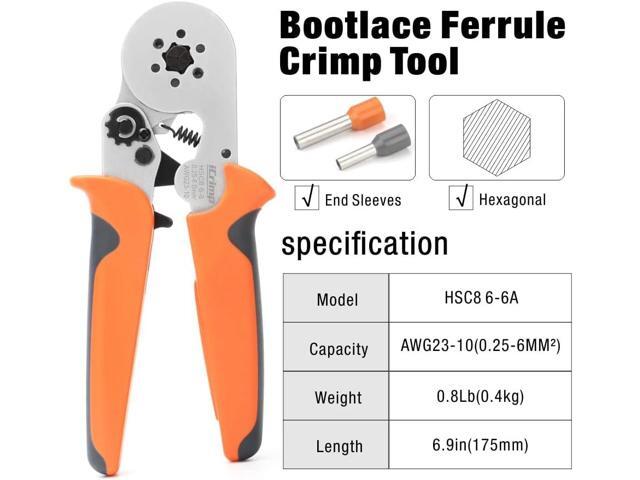 iCrimp Wire Ferrule Crimping Tool, Hexagonal Crimp Profile, Self-adjusting Wire End-sleeves Crimper for AWG23-10 Insulated Terminal & Non-insulated...