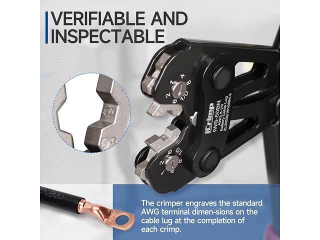 iCrimp Battery Cable Lug Crimping Tool Kit for 8-1/0 AWG - 63pcs Copper Lugs & 25pcs Heat Shrink Tubes, Wire Cutter & Stripper