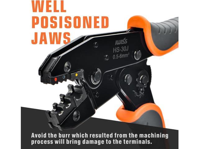 iCrimp Ratchet Wire Crimping Tool Set w/ 5 Interchangeable Jaws for Insulated and Non-Insulated Terminals AWG20-2, Wire Stripper included