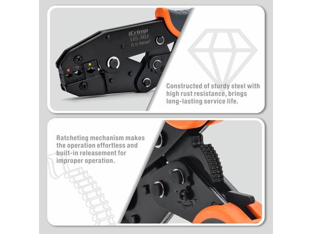 iCrimp Ratchet Wire Crimping Tool Set w/ 5 Interchangeable Jaws for Insulated and Non-Insulated Terminals AWG20-2, Wire Stripper included