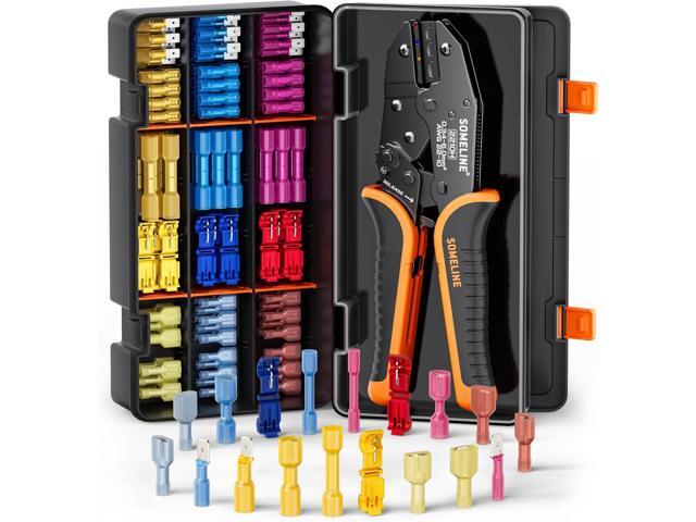 SOMELINE Heat Shrink Connector Crimp Tool Kit, 22-10 AWG Ratchet Crimping Pliers, with 18 Size Marine Grade Heat Shrink Disconnect Terminals and...