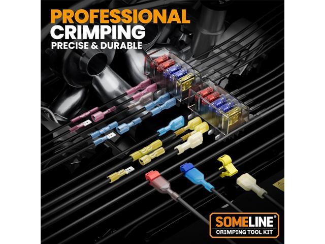 SOMELINE Heat Shrink Connector Crimp Tool Kit, 22-10 AWG Ratchet Crimping Pliers, with 18 Size Marine Grade Heat Shrink Disconnect Terminals and...