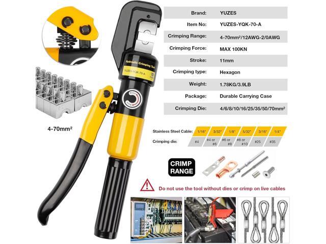 YUZES Hydraulic Crimping Tool 10 Tons, 12 AWG to 2/0 Battery Cable Crimper Tool with 9 Dies, Easy to Operate Hydraulic Wire Crimping Tool Kit for...