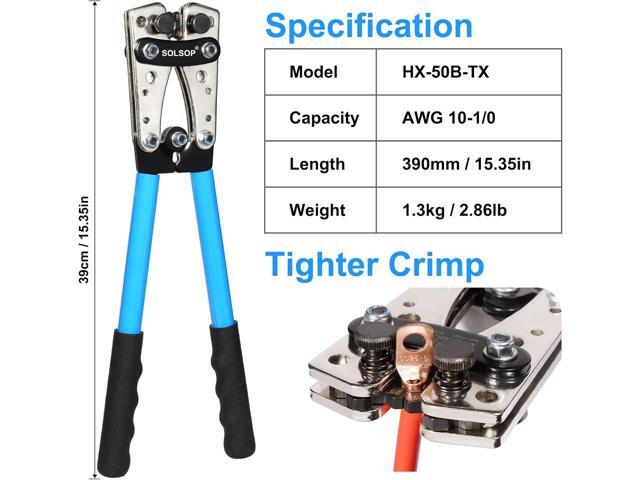 Solsop Battery Cable Crimper Tool for AWG 10, 8, 6, 4, 2, 1/0 Gauge Electrical Lug, Battery Lug Crimping Tool with 60PCS Copper Wire Lugs and Heat...