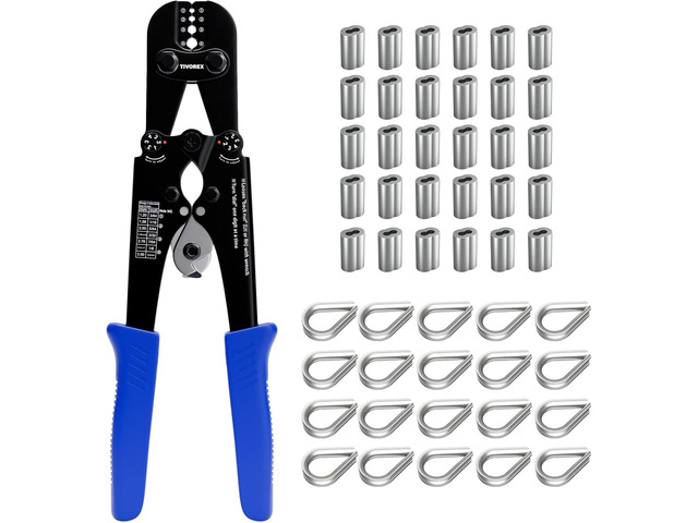 Wire Rope Crimping Tool Kit, Built-in Cutter Swaging Tool, Crimping Loop sleeve from 3/64-inch to 1/8-inch, for Aluminum Oval Sleeves, Double Sleeve
