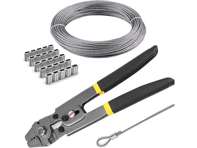 Stainless Steel Wire Cable Crimping Tool Kit, Cutter &Crimper Plier, 100FT 304 Wire Rope, 100pcs Aluminum Sleeves Stops Complete Kit (1/16''...