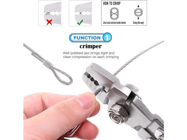 Stainless Steel Wire Cable Crimping Tool Kit, Cutter &Crimper Plier, 100FT 304 Wire Rope, 100pcs Aluminum Sleeves Stops Complete Kit (1/16''...