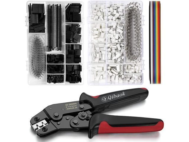 Qibaok Crimping Tool Kit Ratcheting Crimper with 1550PCS 2.54mm Dupont Connectors and 760pcs 2.54mm JST-XH Connectors for AWG 26-20(0.1-0.5mm²)