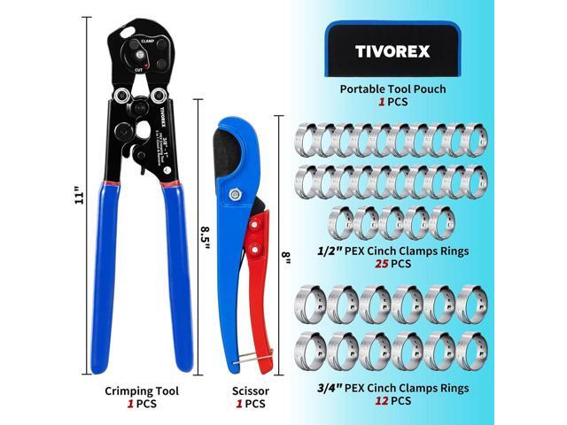 PEX Crimping Tool Kit, 2 in 1 Ratchet Pex Clamp Tool with Cinch & Removal Function for 3/8' to 1' Stainless Steel Clamps, with PEX Cutter and...