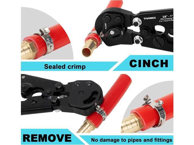 PEX Crimping Tool Kit, 2 in 1 Ratchet Pex Clamp Tool with Cinch & Removal Function for 3/8' to 1' Stainless Steel Clamps, with PEX Cutter and...