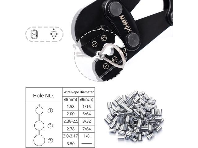 Zhushan Wire Rope Crimping Tool - Heavy Duty Crimper & Cutter for Aluminum Oval Sleeves, Crimp Ferrules, and Loop Sleeves (1/16' to 1/8') - Ideal...