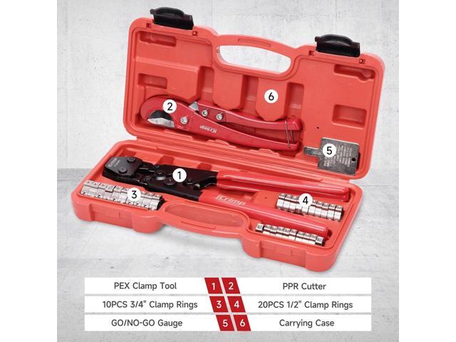 iCrimp PEX Pipe Clamp Crimping Tool Kit Cinch Crimper Tool for Stainless Steel Clamps from 3/8-inch to 1-inch with 1/2-inch 20pcs and 3/4-inch...