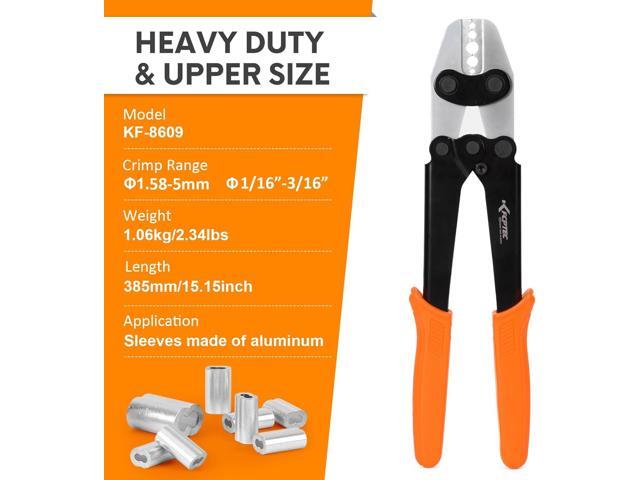 KF CPTEC Wire Rope Crimping Tool 1/16'-3/16'(1.58-5.0mm), Ferrule Swager for Aluminum & Loop Sleeves, Heavy-Duty Crimper for Railing & Fishing