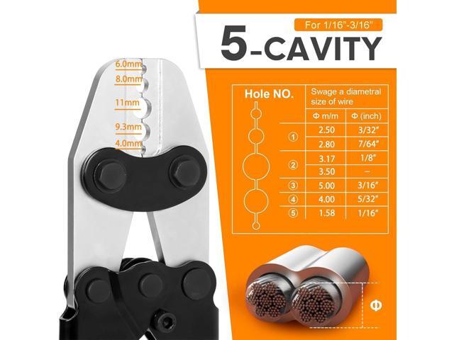 KF CPTEC Wire Rope Crimping Tool 1/16'-3/16'(1.58-5.0mm), Ferrule Swager for Aluminum & Loop Sleeves, Heavy-Duty Crimper for Railing & Fishing