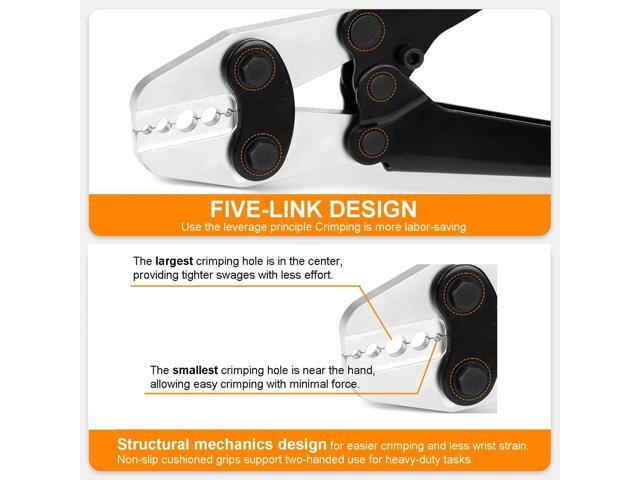 KF CPTEC Wire Rope Crimping Tool 1/16'-3/16'(1.58-5.0mm), Ferrule Swager for Aluminum & Loop Sleeves, Heavy-Duty Crimper for Railing & Fishing