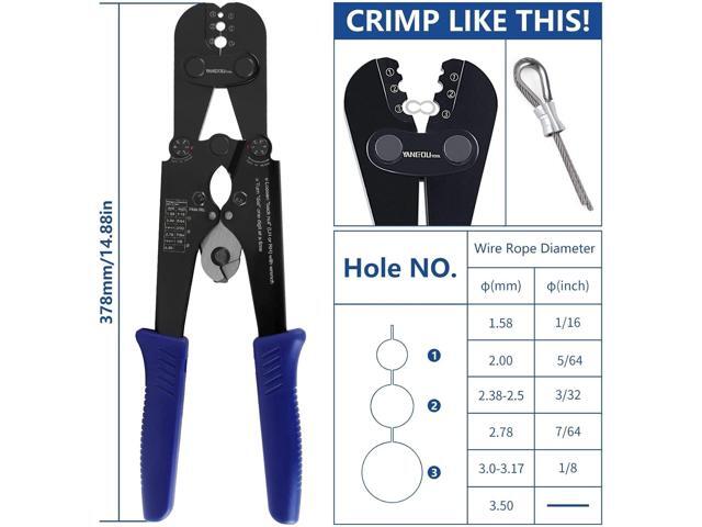 Yangoutool Wire Rope Crimping and Cutting Kit: Suitable for 1/16inch (1.59mm) to 1/8inch (3.18mm) Steel Cable Swaging, Includes 100pcs 1/8inch...
