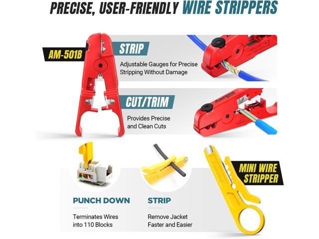 AMPCOM Ethernet Crimping Tool Kit 10-in-1 Pass Through RJ45/RJ11 Network Tool Kit with RJ45 Tester for Cat6/5e RJ45 Connectors, Includes 110 Punch...