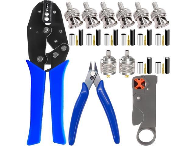 mxuteuk Coaxial Cable Tool Kit,BNC Crimp Tool with 8PCS BNC/UHF Crimp Male Connectors 1PCS Coaxial Cable Stripper 1PCS Wire Cutter for RG58, RG59,...
