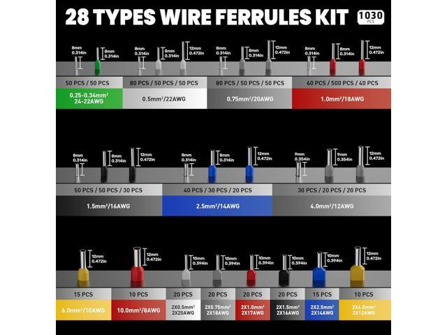PEBA Ferrule Crimping Tool Kit, 28 Sizes Tinned Copper Terminals Ferrule with Twin Wire Ferrules, AWG 28-7 Self-Adjusting Ratchet Wire Crimper,...
