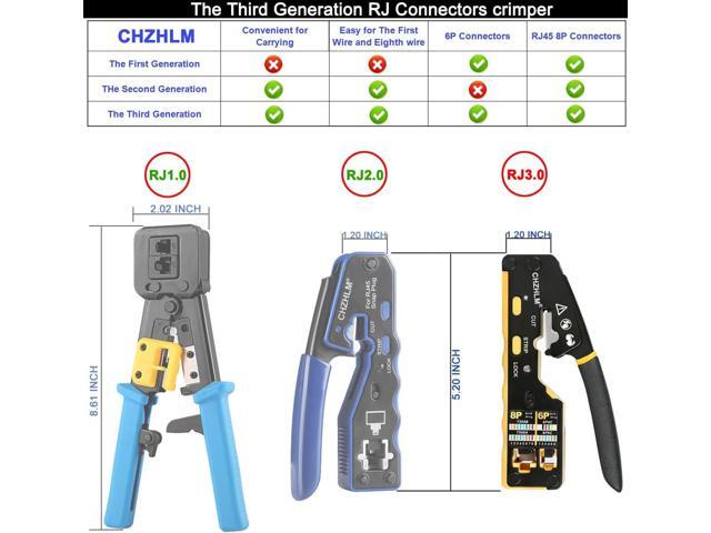 RJ45 Crimp Tool Kit Pass Through Crimper RJ45 Crimping Tool Stripper Cutter Crimper All-in-One for 8P RJ45 Cat5 Cat5e Cat6 6P RJ11/12 Telephone...