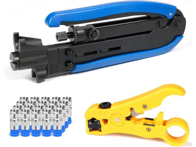 RG6 Compression Tool Coax Cable Crimper Kit RG6 RG11 RG59 F81 with 20PCS F Compression Connectors - BlueYellow