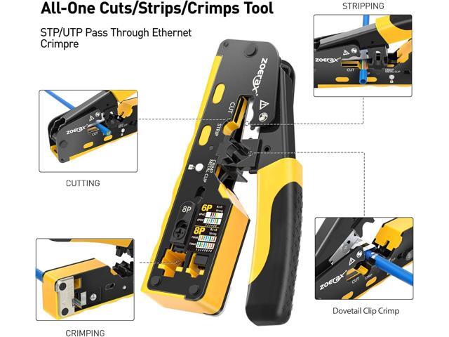 Cat7 RJ45 Crimping Tool, Cat 7 Cat6 Cat5 Pass Through Ethernet Crimping Tool Kit, Network Crimping Tool With Cable Tester, Multiply Stripper,...