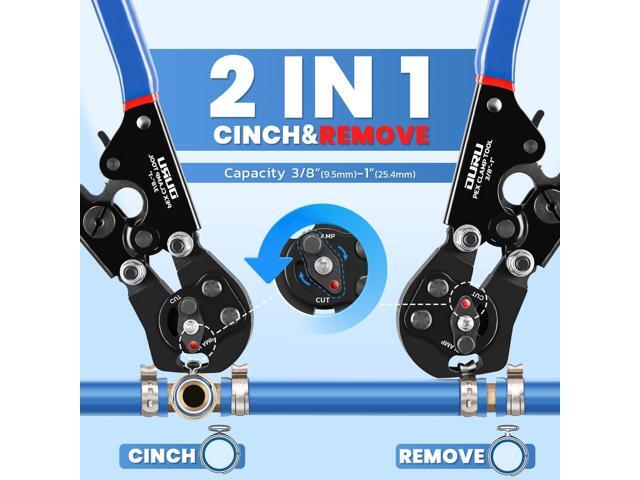 2 IN 1 Ratchet Pex Crimping Tool Cinch and Remove Combo Function Pex Pipe Crimp Tool from 3/8' to 1' Pex Crimper with Pex Cutter and Stainless...