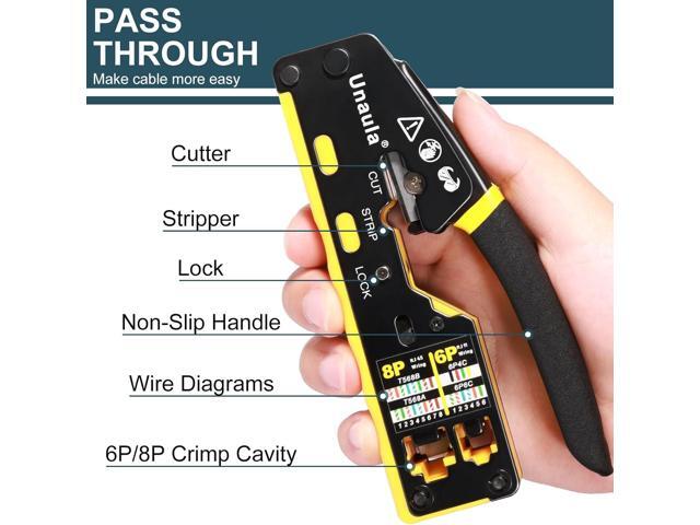 RJ45 Crimp Tool Pass Through Ethernet Crimper Kit Cat5 Cat6 Crimping Tool Kit, Ethernet Crimping Tool Kit RJ45 Crimper