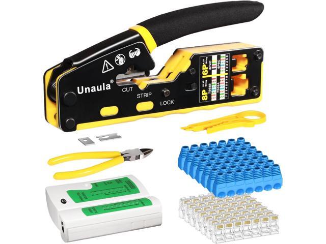 RJ45 Crimp Tool Pass Through Ethernet Crimper Kit Cat5 Cat6 Crimping Tool Kit, Ethernet Crimping Tool Kit RJ45 Crimper