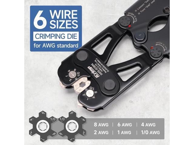 iCrimp Battery Cable Lug Crimping Tool Kit for 8-1/0 AWG - 63pcs Copper Lugs & 25pcs Heat Shrink Tubes, Wire Cutter & Stripper