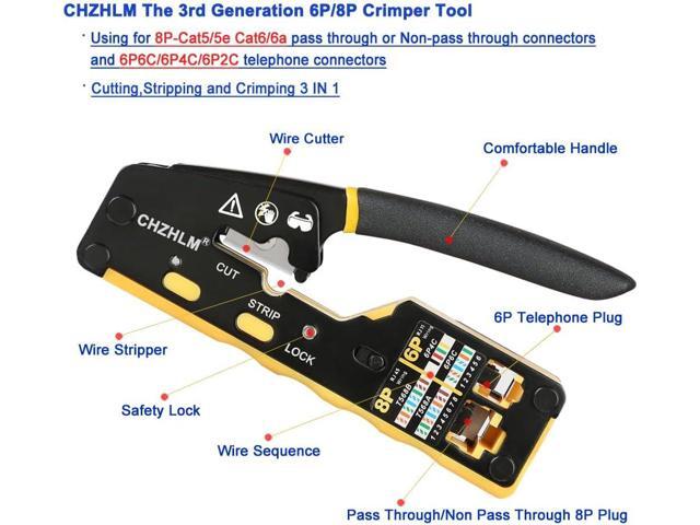 RJ45 Crimp Tool Kit Pass Through Crimper RJ45 Crimping Tool Stripper Cutter Crimper All-in-One for 8P RJ45 Cat5 Cat5e Cat6 6P RJ11/12 Telephone...