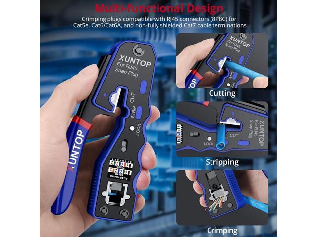 RJ45 Crimp Tool Kit for Cat5 Cat5e Cat6 Cat6a Ethernet Crimping Tool Kit for RJ45 Pass Through Connector with 20 PCS Cat6 Pass Through Crystal...