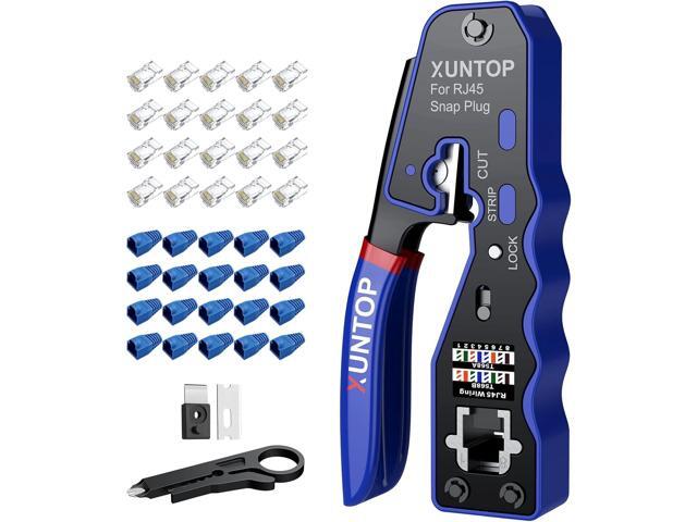 RJ45 Crimp Tool Kit for Cat5 Cat5e Cat6 Cat6a Ethernet Crimping Tool Kit for RJ45 Pass Through Connector with 20 PCS Cat6 Pass Through Crystal...