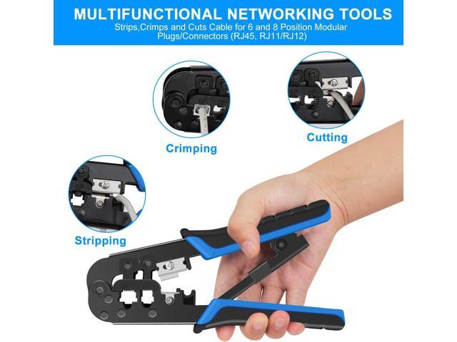RJ45 Crimping Tool Kit Ethernet Crimp Set, RJ-11, 6P/RJ-12, 8P/RJ-45 Crimp, Cut and Strip with 20PCS CAT5 CAT5e Connectors, Covers,1 Network Cable...