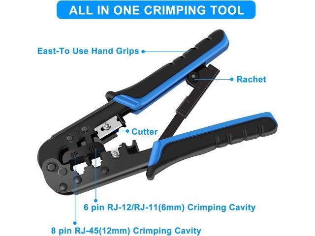 RJ45 Crimping Tool Kit Ethernet Crimp Set, RJ-11, 6P/RJ-12, 8P/RJ-45 Crimp, Cut and Strip with 20PCS CAT5 CAT5e Connectors, Covers,1 Network Cable...