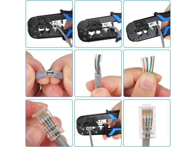 RJ45 Crimping Tool Kit Ethernet Crimp Set, RJ-11, 6P/RJ-12, 8P/RJ-45 Crimp, Cut and Strip with 20PCS CAT5 CAT5e Connectors, Covers,1 Network Cable...
