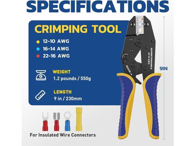 haisstronica Crimping Tool for Insulated Electrical Wire Connectors-AWG 22-10 Ratchet Crimper Tools-Racheting Wire Crimping Tools-Available for...
