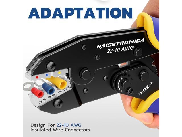 haisstronica Crimping Tool for Insulated Electrical Wire Connectors-AWG 22-10 Ratchet Crimper Tools-Racheting Wire Crimping Tools-Available for...