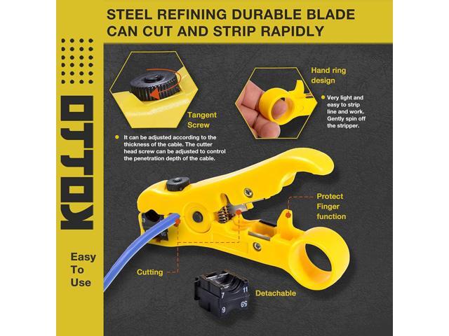 KOTTO Coax Cable Crimper Kit - Adjustable Compression Tool for RG6, RG59, RG11 - Includes Coaxial Cable Stripper and 20 F Compression Connectors