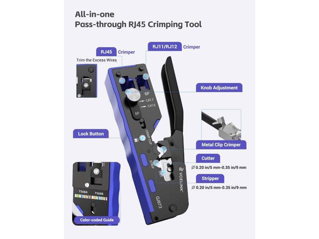 VCELINK RJ45 Crimp Tool Kit for CAT7/6A/6/5E/5, Upgraded Network Tool Set with an Ethernet Crimper, 50 RJ45 Connectors & Boots, Cable Tester, Wire...