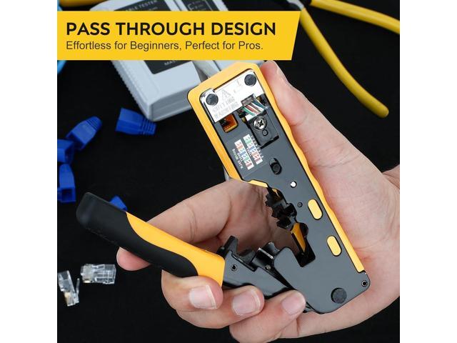 RJ45 Crimp Tool Kit Pass Through Ethernet Crimper Kit Cat5 Cat6 Cat7 Crimping Tool Kit,All-in-One Stripping Cutting Crimping Tool for RJ11/RJ12...