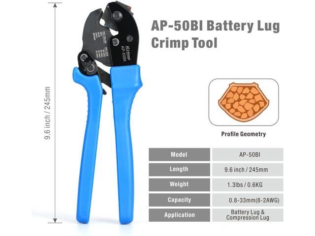 iCrimp AP-50BI Battery Cable Ring Terminal Crimper for 8, 6, 4, 2AWG Copper Cable Lugs, Heavy Duty Wire Lugs and Battery Cable Ends