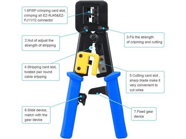 RJ45 Crimping Tool Ethernet Crimper for Cat6 Cat5 Cat5e RJ45 Pass Through Connectors and RJ12 Ends Comes with 20PCS RJ45 Cat6 Connectors and...