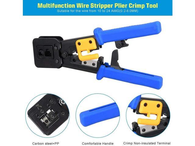 RJ45 Crimping Tool Ethernet Crimper for Cat6 Cat5 Cat5e RJ45 Pass Through Connectors and RJ12 Ends Comes with 20PCS RJ45 Cat6 Connectors and...