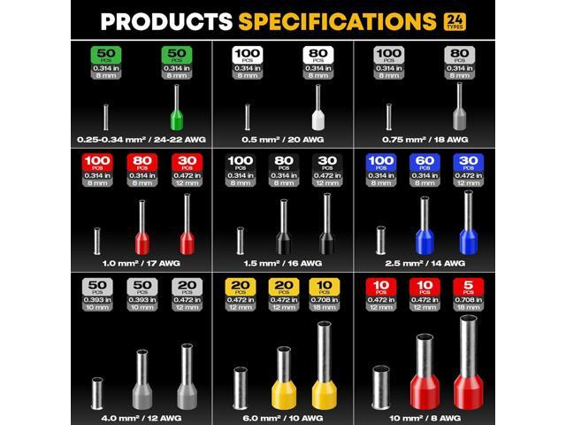 Ferrule Crimping Tool Kit, Ratchet Pliers for 24-8 AWG with 24 Types Insulated and Non-Insulated Ferrules, Ferrule Crimper, Wire Ferrules Kit,...