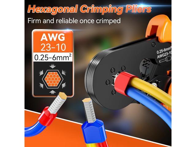 Preciva Ferrule Crimping Tool Kit, Hexagonal Ferrule Crimper AWG23-10/0.25-6mm² with 19 Sizes Wire Connectors, Self-Adjustable Ratchet Wire...