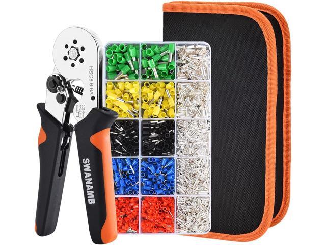 Ferrule Crimping Tool Kit, Self-adjusting Hexagonal Pliers(AWG23-10) Wire Terminals Crimper Kit with 1640pcs End-sleeves Ferrule Terminals Connectors