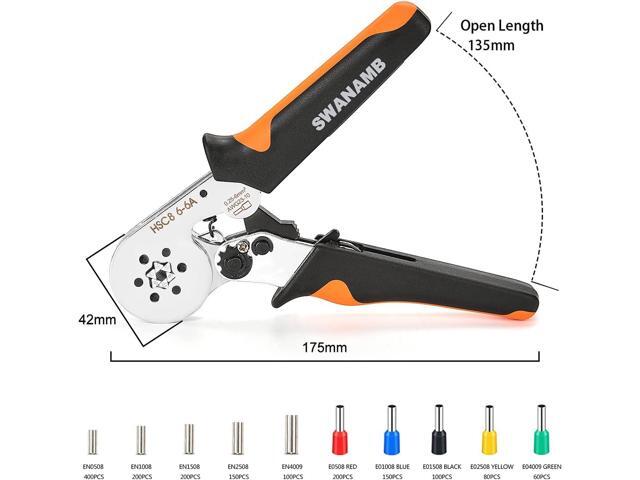 Ferrule Crimping Tool Kit, Self-adjusting Hexagonal Pliers(AWG23-10) Wire Terminals Crimper Kit with 1640pcs End-sleeves Ferrule Terminals Connectors